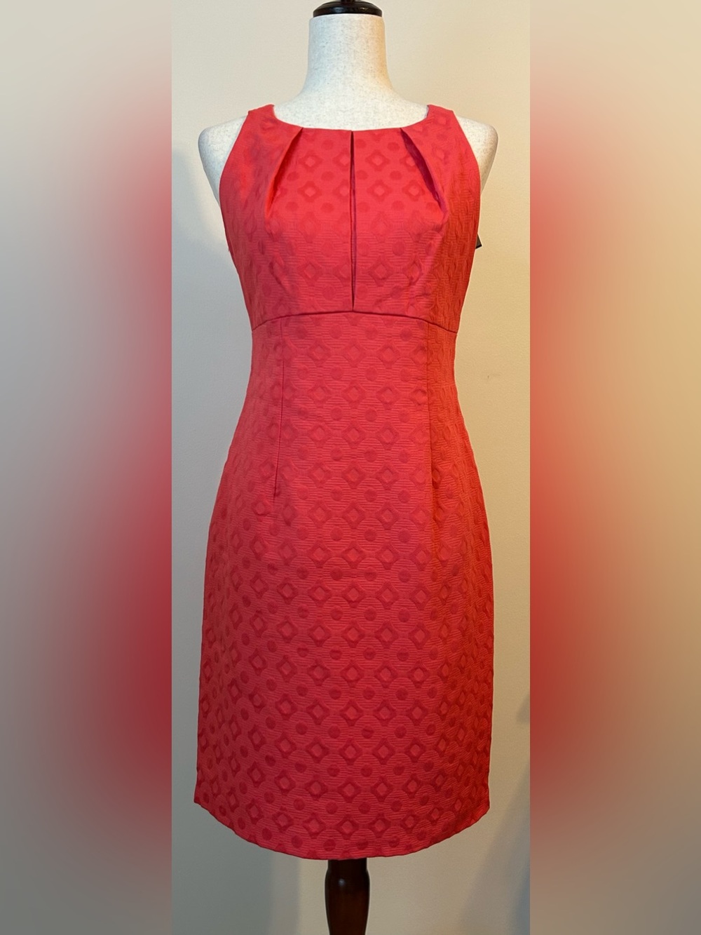NWT Cache Coral Jacquard Sheath Dress Sleeveless Size 8